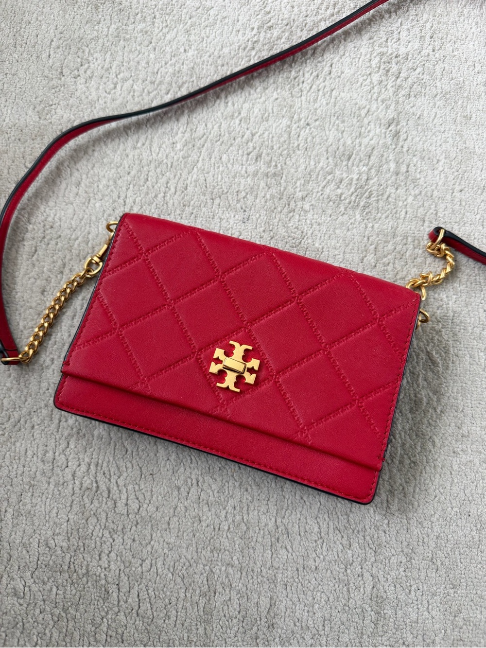 Tory Burch Quilted Convertible Crossbody - Red with Gold Hardware